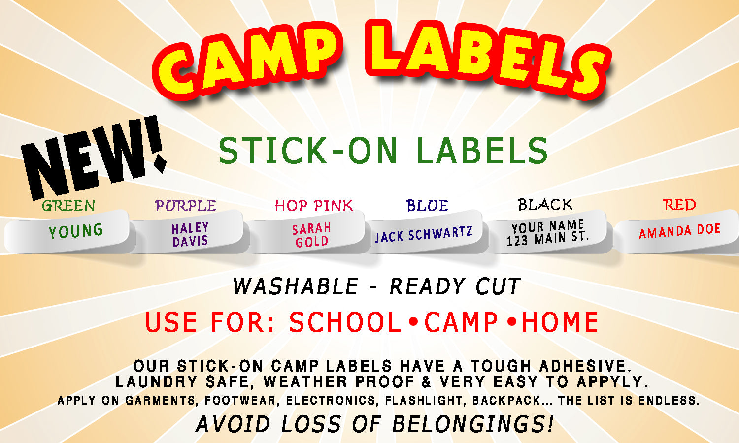 Stick-On Camp Name Labels | Hosierama